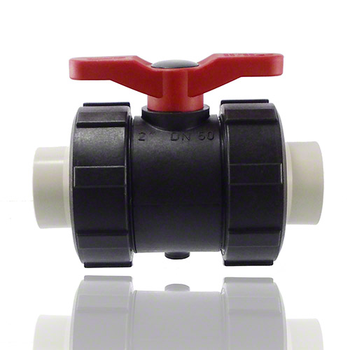 2-Wege-Kugelhahn PPGF, PE-Stutzen, EPDM&nbsp; = roter Hebel