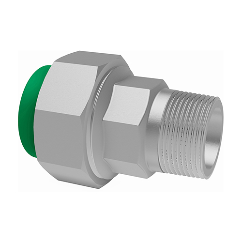 PP-RCT-V2A &Uuml;-Verschraubung IG-zyl gr&uuml;n Flachdichtring-EPDM 20&deg;C/1.0MPa